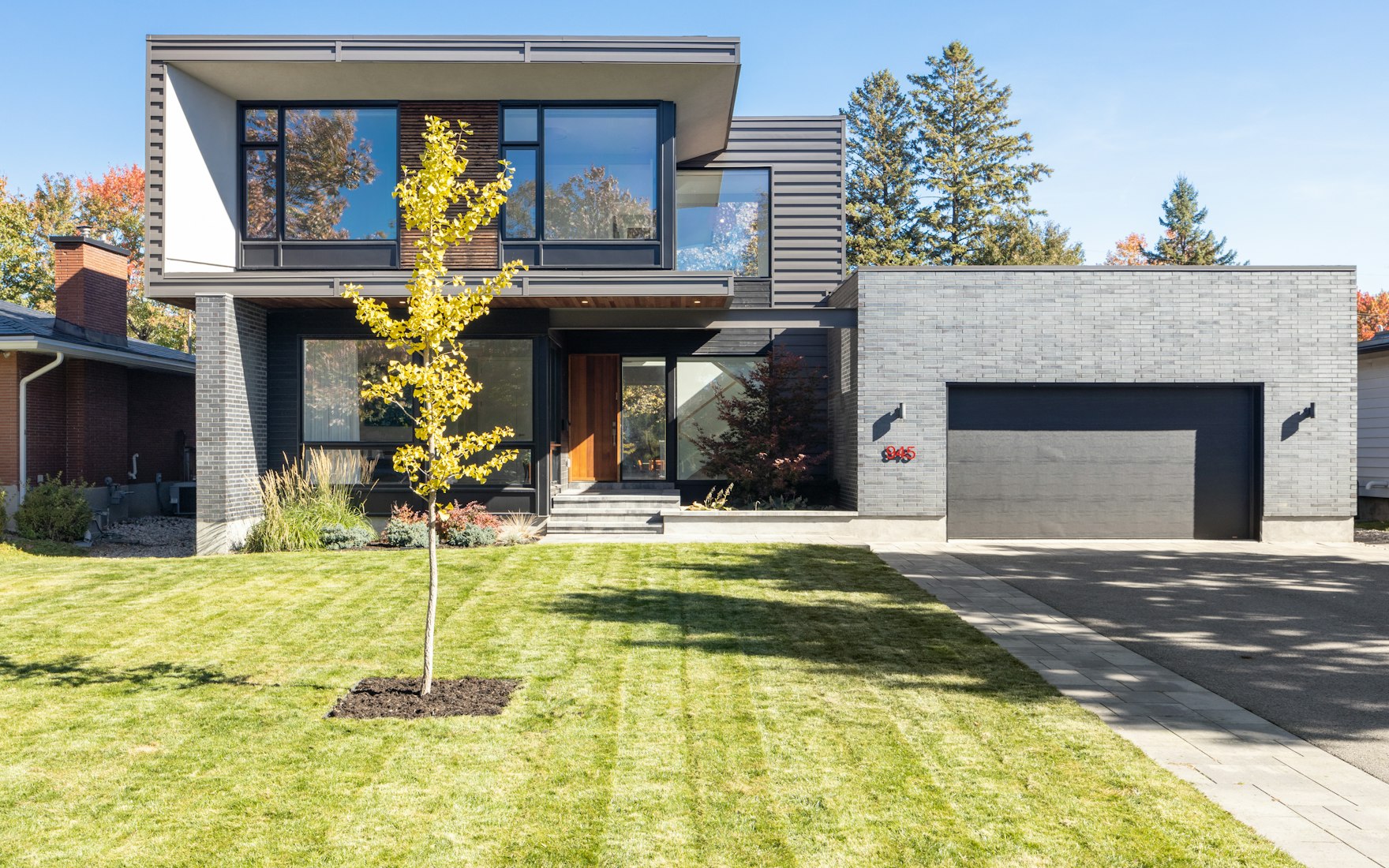 Wide exterior view of a residential rental home